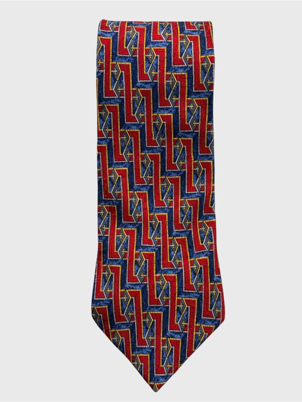 Ermenegildo Zegna Red Blue Yellow Geometric Print Silk Neck Tie
